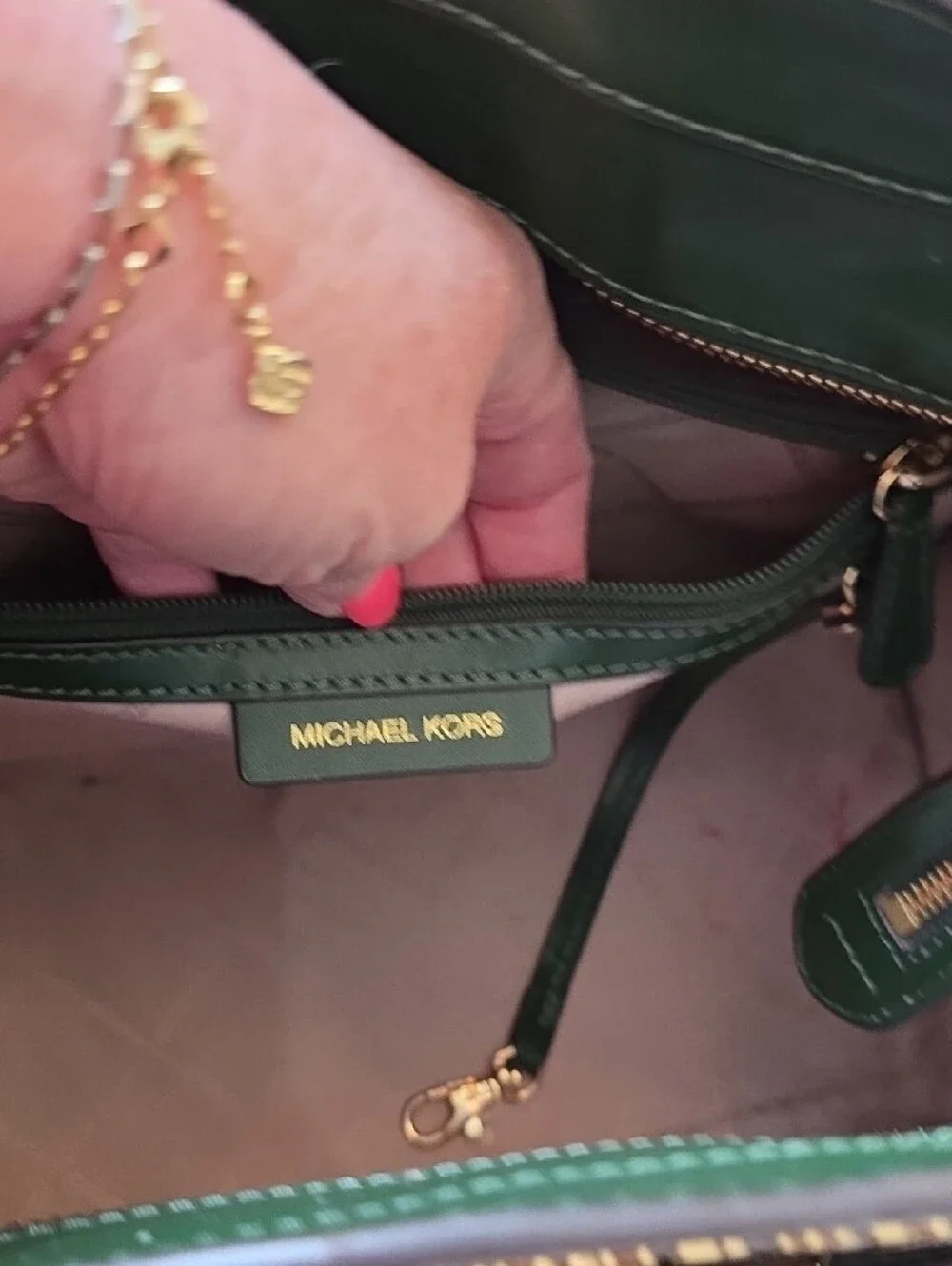 Michael Kors Nouveau Hamilton Dark Green Croc-Embossed Leather Satchel
